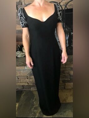 Vintage Stephen Yearick Black Beaded Gown Open Back Rhinestone Formal Dress XS